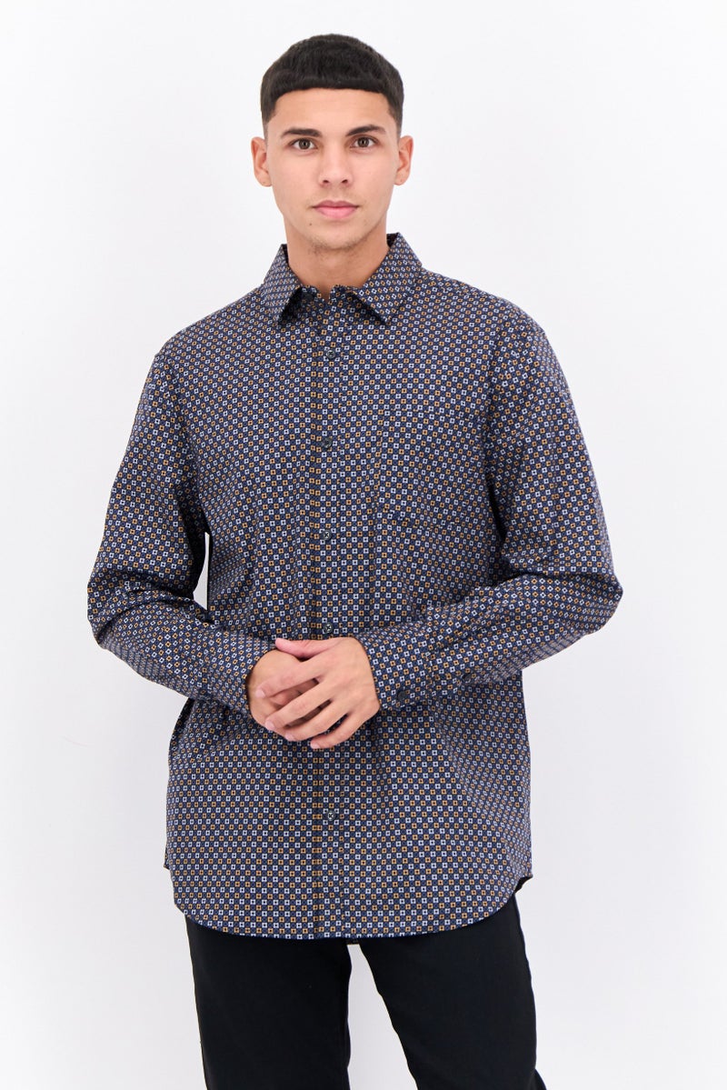 PERRY ELLIS قميص رجالي بأكمام طويلة ومطبع بألوان متعددة، يناسب جميع المقاسات - Image 1