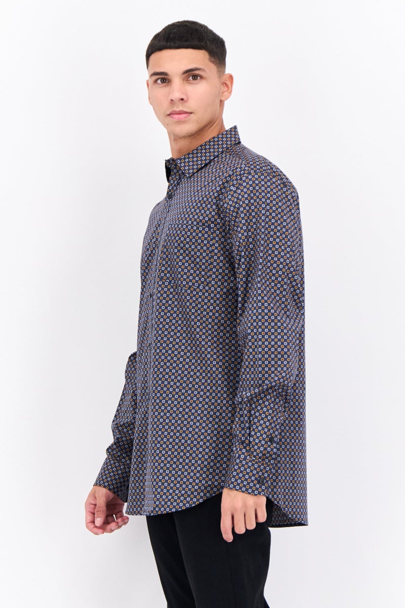 PERRY ELLIS قميص رجالي بأكمام طويلة ومطبع بألوان متعددة، يناسب جميع المقاسات - Image 2