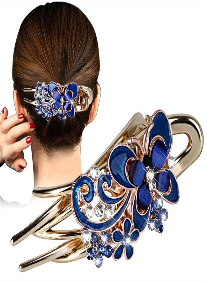 CROWN GUIDE Sparkling Crystal Stone Hair Clip, Large Size, Rhinestone, Fancy Floral Butterfly Design, Thick Long and Decorative, Hair Securing, for Women/Girls - Image 1