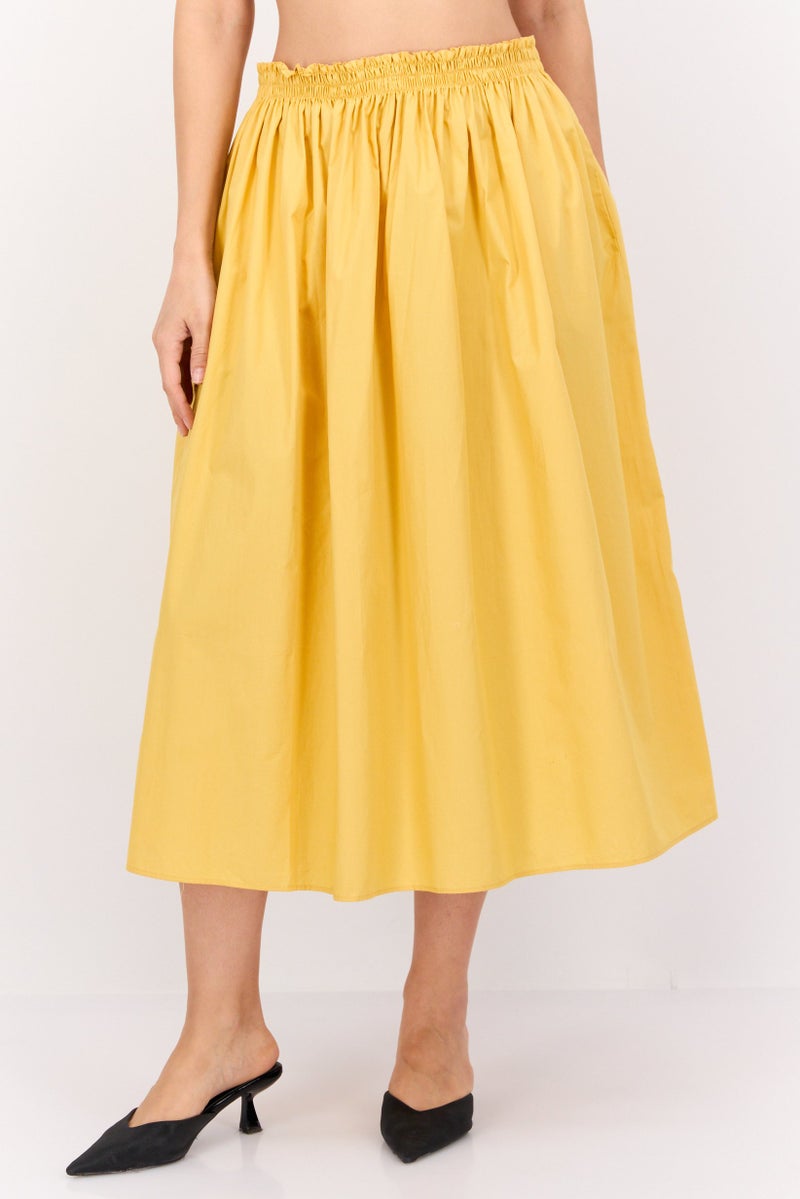 NAH/ Studio Women Plain Midi Skirt, Mustard - Image 1