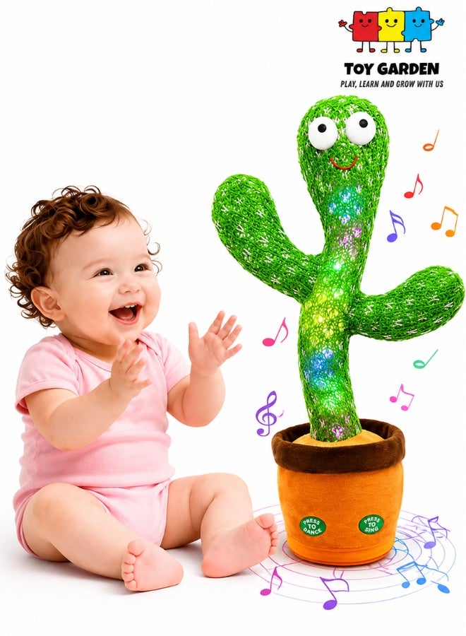 TOY GARDEN Dancing Cactus Toy, Dancing Cactus Toy for Babies and Toddlers, Interactive Singing and Repeating Plush Toy with Colorful Lights, Musical Educational Gift for Kids (Battery Operated) - Image 1