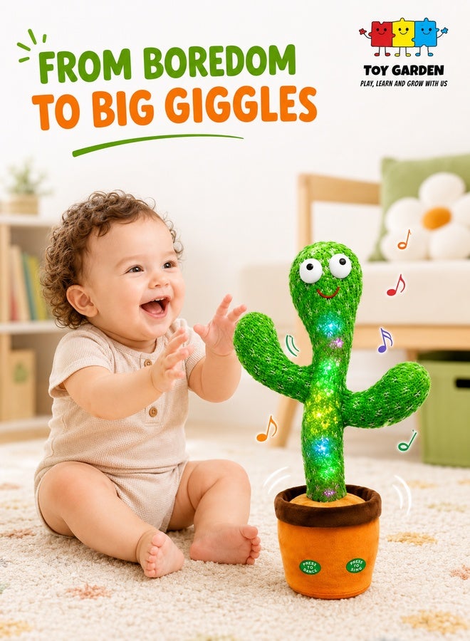 TOY GARDEN Dancing Cactus Toy, Dancing Cactus Toy for Babies and Toddlers, Interactive Singing and Repeating Plush Toy with Colorful Lights, Musical Educational Gift for Kids (Battery Operated) - Image 1