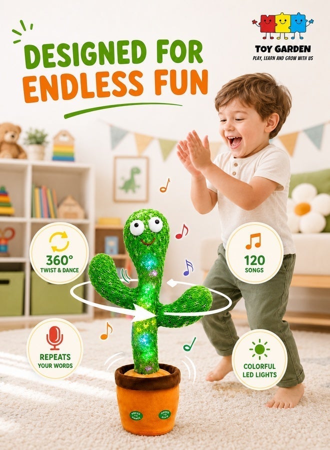 TOY GARDEN Dancing Cactus Toy, Dancing Cactus Toy for Babies and Toddlers, Interactive Singing and Repeating Plush Toy with Colorful Lights, Musical Educational Gift for Kids (Battery Operated) - Image 3