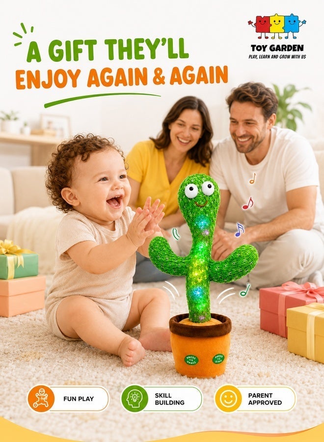 TOY GARDEN Dancing Cactus Toy, Dancing Cactus Toy for Babies and Toddlers, Interactive Singing and Repeating Plush Toy with Colorful Lights, Musical Educational Gift for Kids (Battery Operated) - Image 2