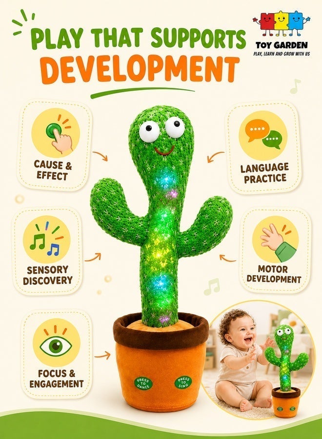 TOY GARDEN Dancing Cactus Toy, Dancing Cactus Toy for Babies and Toddlers, Interactive Singing and Repeating Plush Toy with Colorful Lights, Musical Educational Gift for Kids (Battery Operated) - Image 4