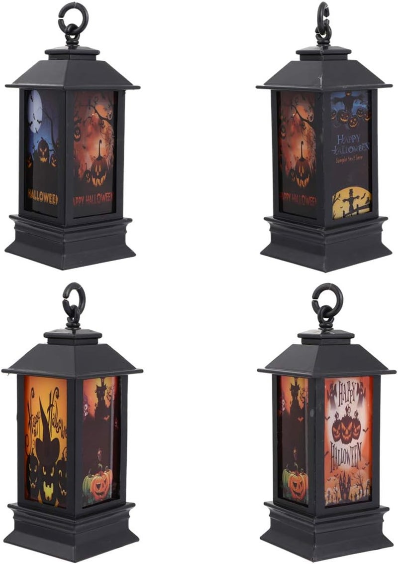 كلاراكو ديكورات كلاركو LED لتزيين اليقطين، 4 قطع، فانوس زخرفي للهالوين، أضواء فانوس معلقة، مصباح جمجمة ساحرة مخيفة، ديكورات منزل مسكون، إضاءة LED لحفلات الهالوين، فانوس خارجي - Image 2