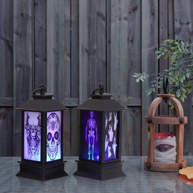 كلاراكو ديكورات كلاركو LED لتزيين اليقطين، 4 قطع، فانوس زخرفي للهالوين، أضواء فانوس معلقة، مصباح جمجمة ساحرة مخيفة، ديكورات منزل مسكون، إضاءة LED لحفلات الهالوين، فانوس خارجي - Image 5