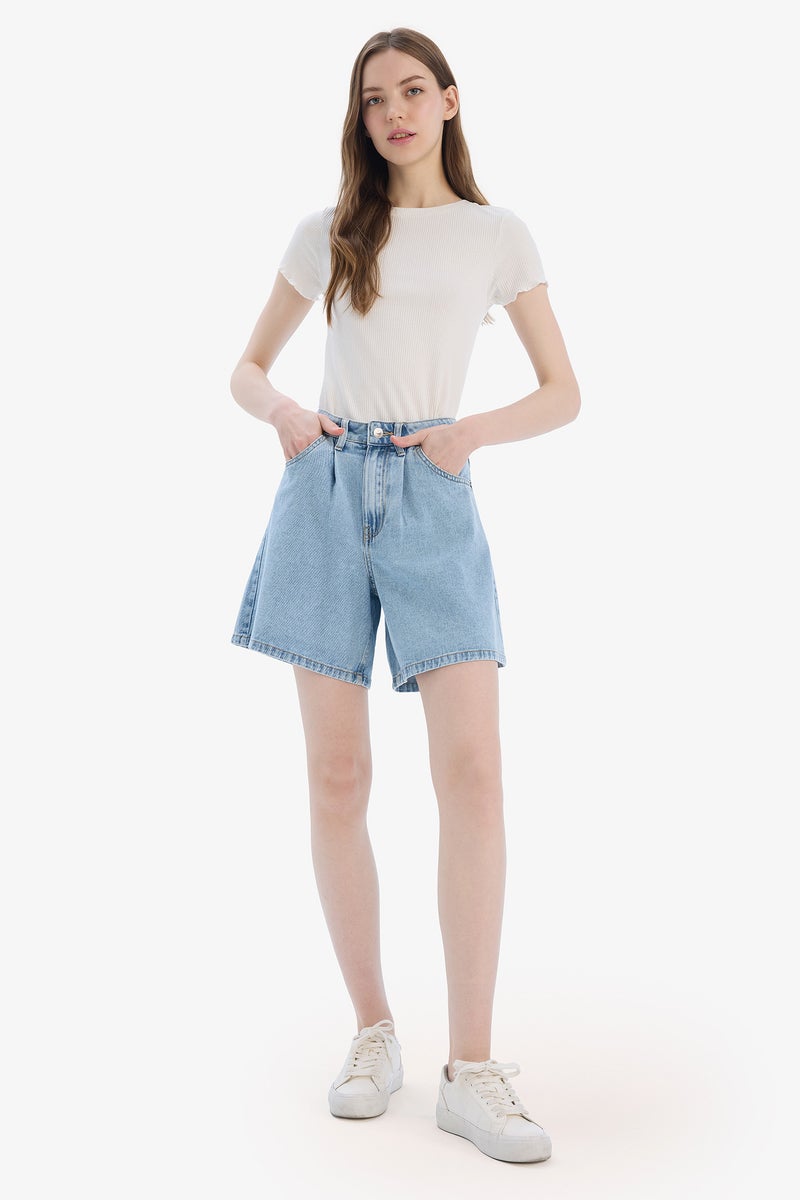 DeFacto Blue Woman High Waist Soft Jean Short Bermuda Casual - Image 2