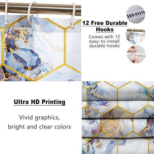 Poedist Shower Curtain Set with Rugs,Bathroom Accessory Set, Including Non-Slip Rugs,Toilet Lid Cover and Bath Mat, Waterproof Shower Curtain with 12 Hooks, Honeycomb Marble - Image 3