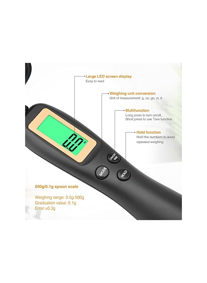 mafiti Electronic Measuring Spoon, Digital Spoon Scale 500g / 0.1g High Precision with LCD Screen Display for Kitchen Gadgets and Daily Meals - Image 2