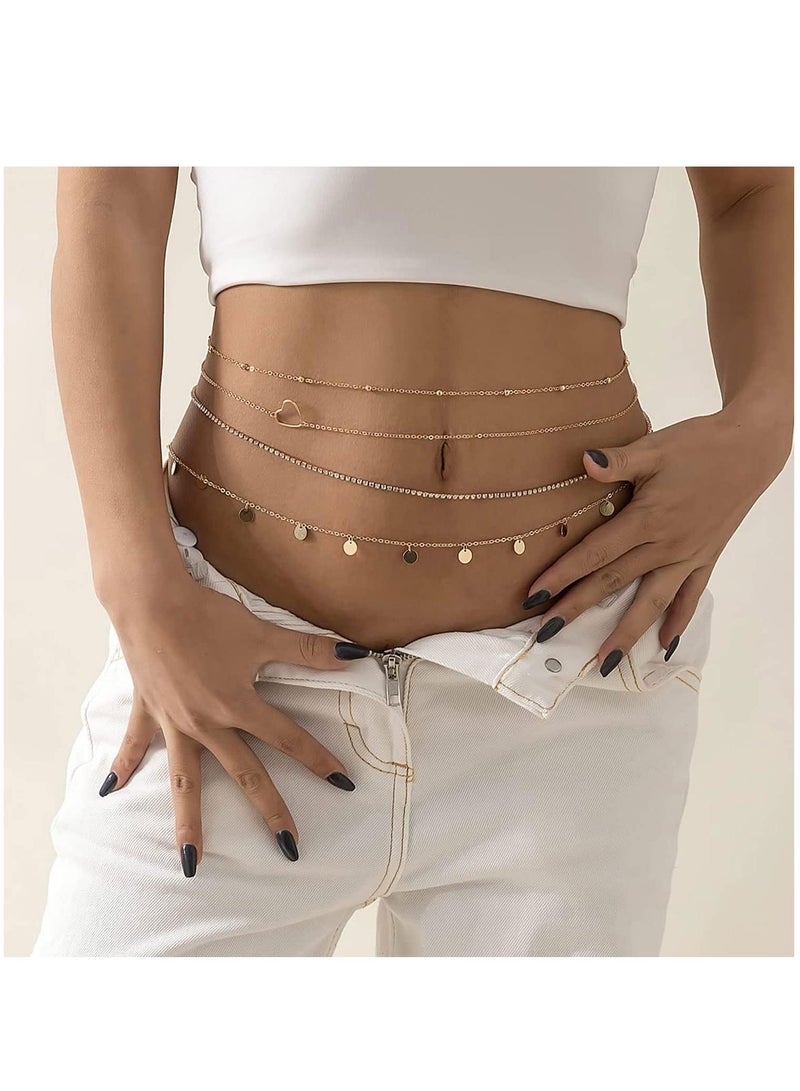 Metal Waist Chains for Woman Adjustable Body Link Belt Multilayered Belly Waist Chain Set Glamorous Belly Jewelry Waist Belt for Women Perfect for Summer Beach Jeans Dresses (4 Pieces) - Image 2