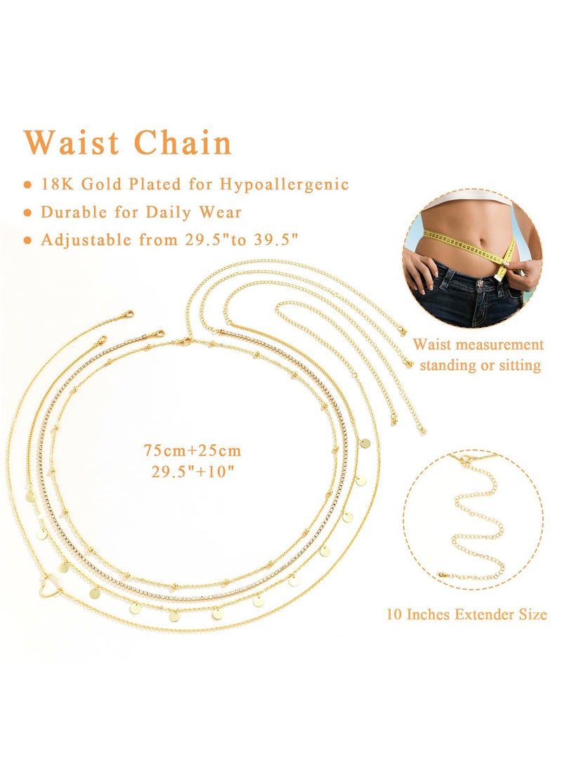 Metal Waist Chains for Woman Adjustable Body Link Belt Multilayered Belly Waist Chain Set Glamorous Belly Jewelry Waist Belt for Women Perfect for Summer Beach Jeans Dresses (4 Pieces) - Image 5