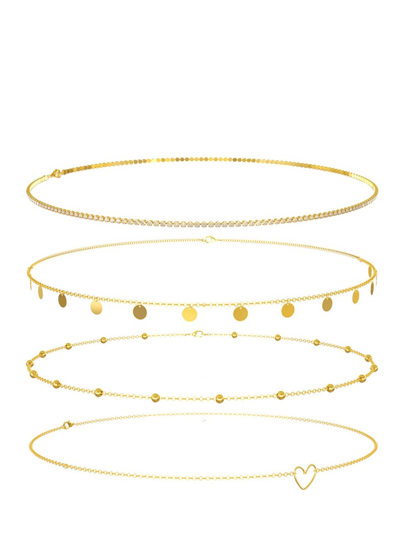 Metal Waist Chains for Woman Adjustable Body Link Belt Multilayered Belly Waist Chain Set Glamorous Belly Jewelry Waist Belt for Women Perfect for Summer Beach Jeans Dresses (4 Pieces) - Image 1