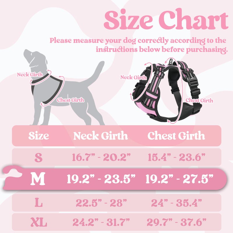 rabbitgoo Dog Harness Medium Sized, No Pull Pet Harness with 3 Buckles, Adjustable Soft Padded Vest with Control Handle, Walking Reflective Pet Vest for Medium Dogs, Pink, M - Image 2