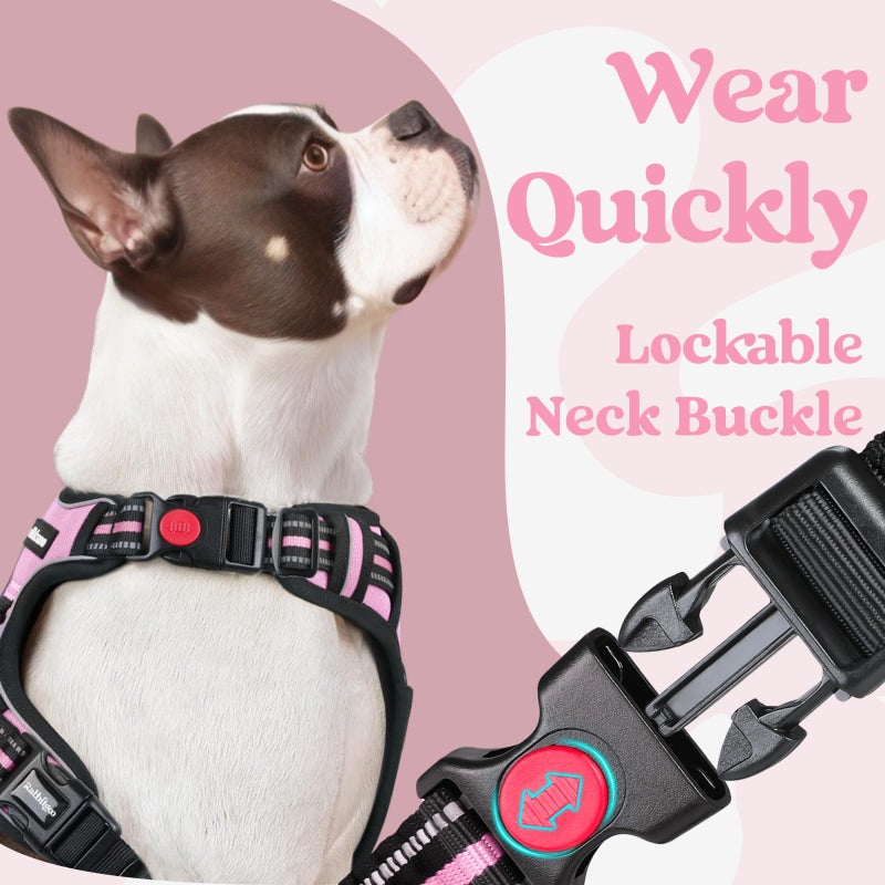 rabbitgoo Dog Harness Medium Sized, No Pull Pet Harness with 3 Buckles, Adjustable Soft Padded Vest with Control Handle, Walking Reflective Pet Vest for Medium Dogs, Pink, M - Image 3