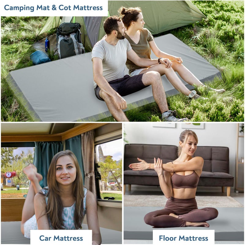 Magik & Kover Memory Foam Camping Cot Mattress Pad, 3 Inch Thick Sleeping Pad with Waterproof Cover, Portable Roll up Cot Mattress Pad Mat for Travel Truck Bed Tent, Non-Slip Bottom, 72"Ã—24"Ã—3", Gray - Image 4