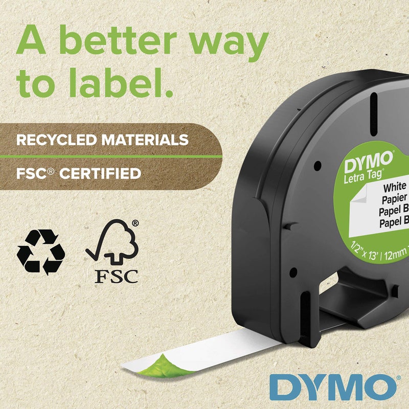 DYMO LetraTag Labeling Tape, Label Makers, Black Print on White Paper, 1/2" W x 13' L, 1 Cassette - Image 4