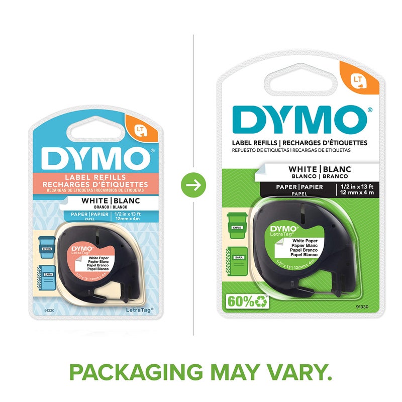 DYMO LetraTag Labeling Tape, Label Makers, Black Print on White Paper, 1/2" W x 13' L, 1 Cassette - Image 2