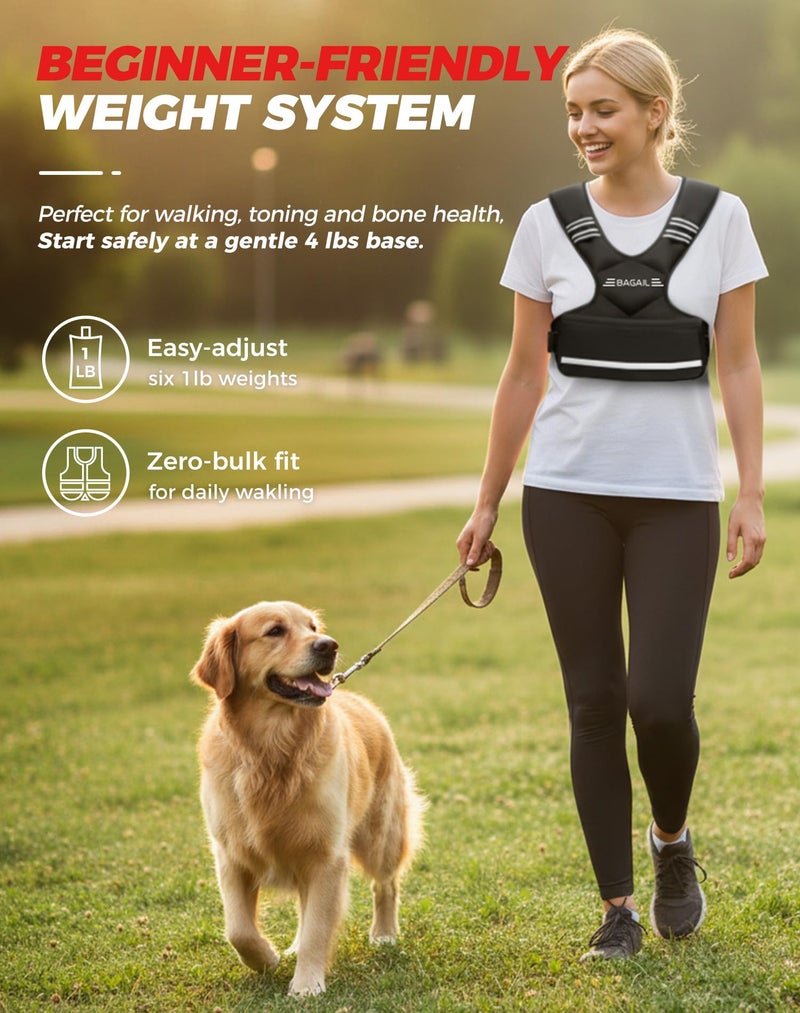 BAGAIL Adjustable Weighted Vest for Women 4-10lb, Comfortable U-Neck Rucking Vest with 6 Removable Weights, Storage Pocket and Reflective Strips for Walking, Jogging, Weight Loss & Home Workouts - Image 2