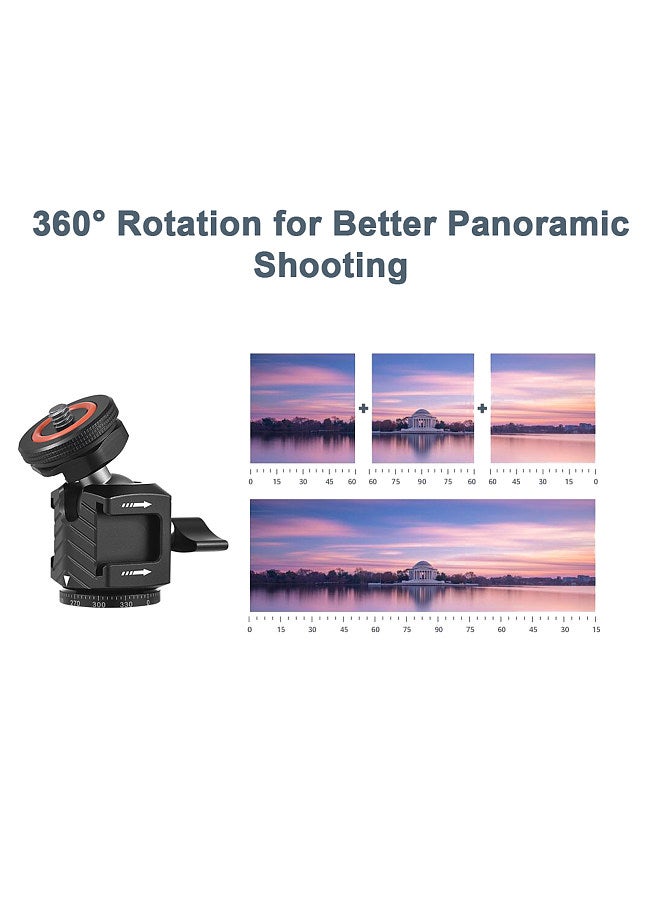 Multi-functional Mini Ball Head 360°Rotatable Aluminum Alloy Ballhead Adapter Tripod Head 1/4 Inch Screw & Cold Shoe Connection with Dual Side Cold Shoe Mounts  - Image 3