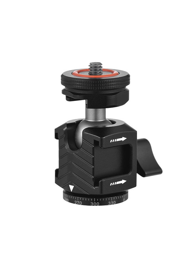 Multi-functional Mini Ball Head 360°Rotatable Aluminum Alloy Ballhead Adapter Tripod Head 1/4 Inch Screw & Cold Shoe Connection with Dual Side Cold Shoe Mounts  - Image 5