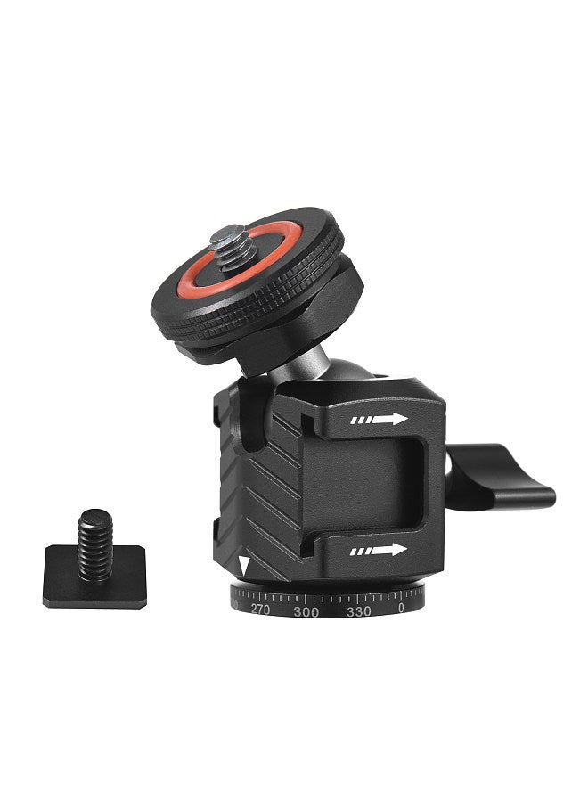 Multi-functional Mini Ball Head 360°Rotatable Aluminum Alloy Ballhead Adapter Tripod Head 1/4 Inch Screw & Cold Shoe Connection with Dual Side Cold Shoe Mounts  - Image 1