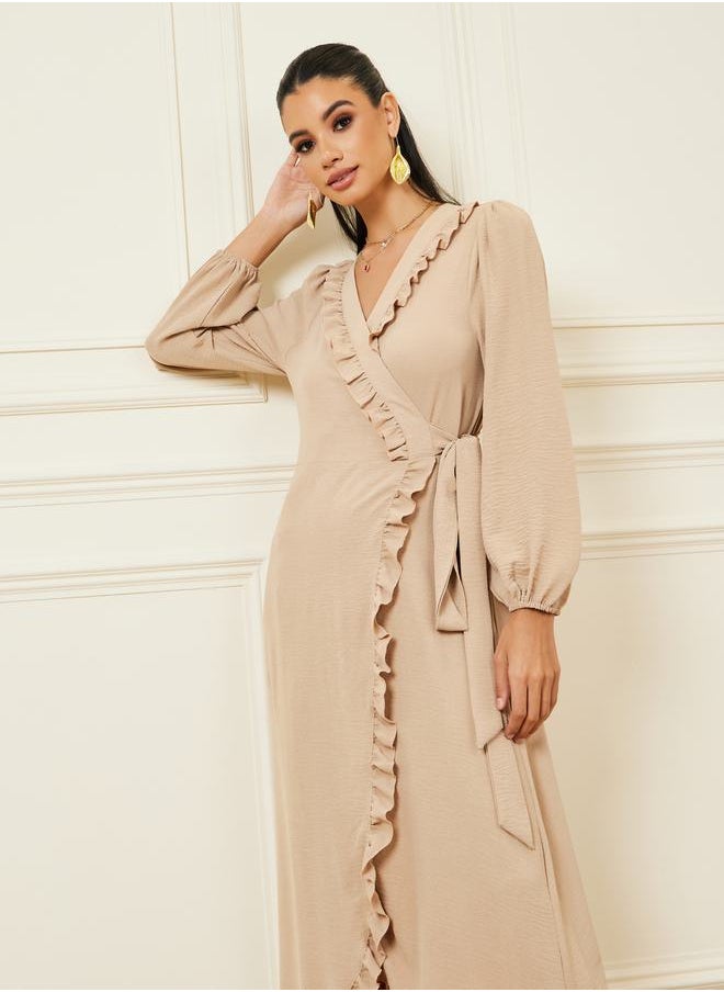 Styli Ruffle Trim Detail Wrap Maxi Dress  - Image 2