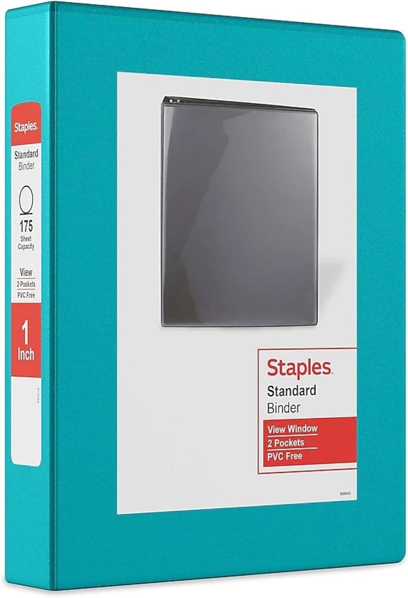 Staples Mini View Binder 1" 3-Ring, Teal - Image 1