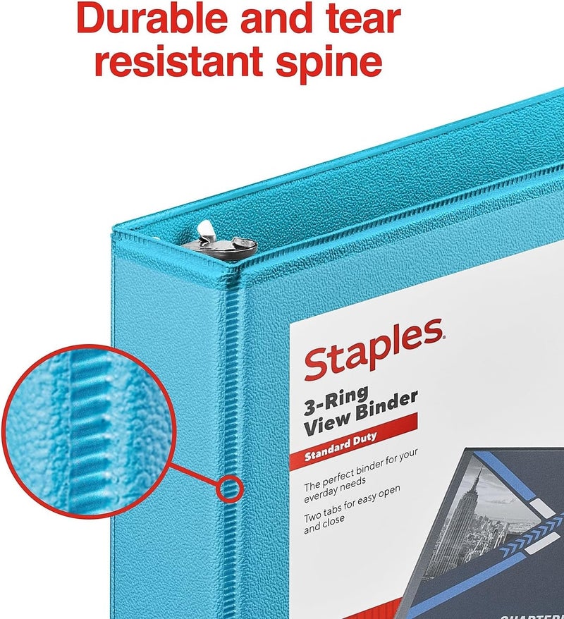 Staples Mini View Binder 1" 3-Ring, Teal - Image 4
