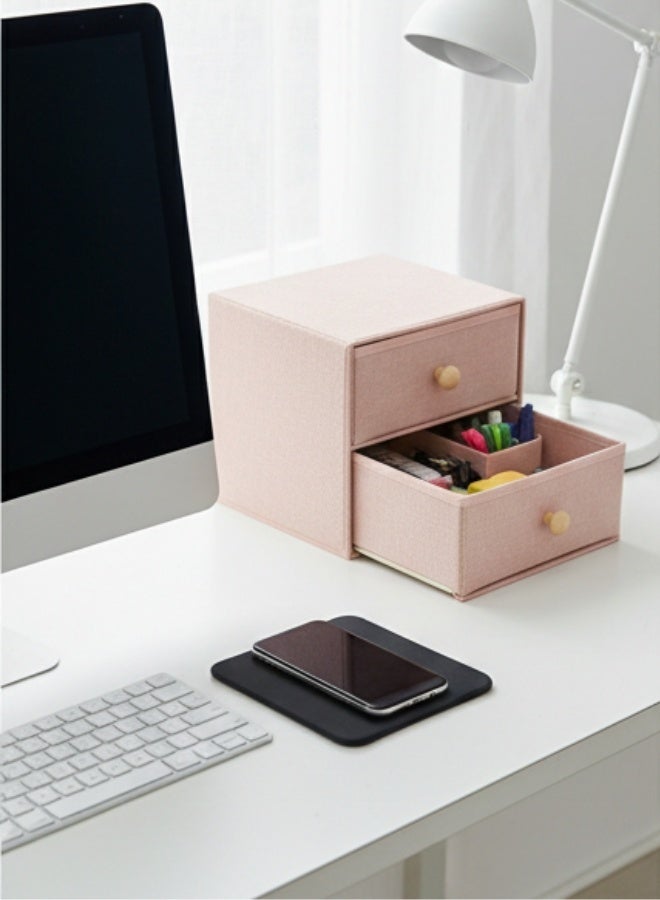 هابي هوم منظم وخزانة تخزين من القماش مع درجين – صناديق تخزين من الكتان عالية الجودة لتنظيم الملابس الداخلية، الجوارب، البرا، الإكسسوارات والأغراض الصغيرة | قابل للطي لتوفير المساحة | مثالي لغرفة النوم، غرفة المعيشة، الطاولة أو الرف 21*21 سم - Image 2