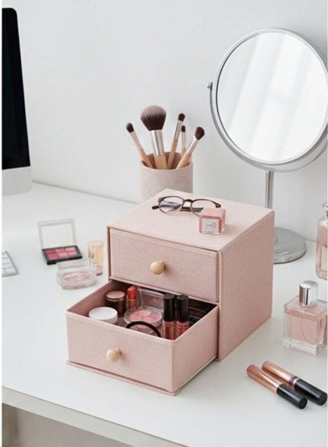 هابي هوم منظم وخزانة تخزين من القماش مع درجين – صناديق تخزين من الكتان عالية الجودة لتنظيم الملابس الداخلية، الجوارب، البرا، الإكسسوارات والأغراض الصغيرة | قابل للطي لتوفير المساحة | مثالي لغرفة النوم، غرفة المعيشة، الطاولة أو الرف 21*21 سم - Image 3