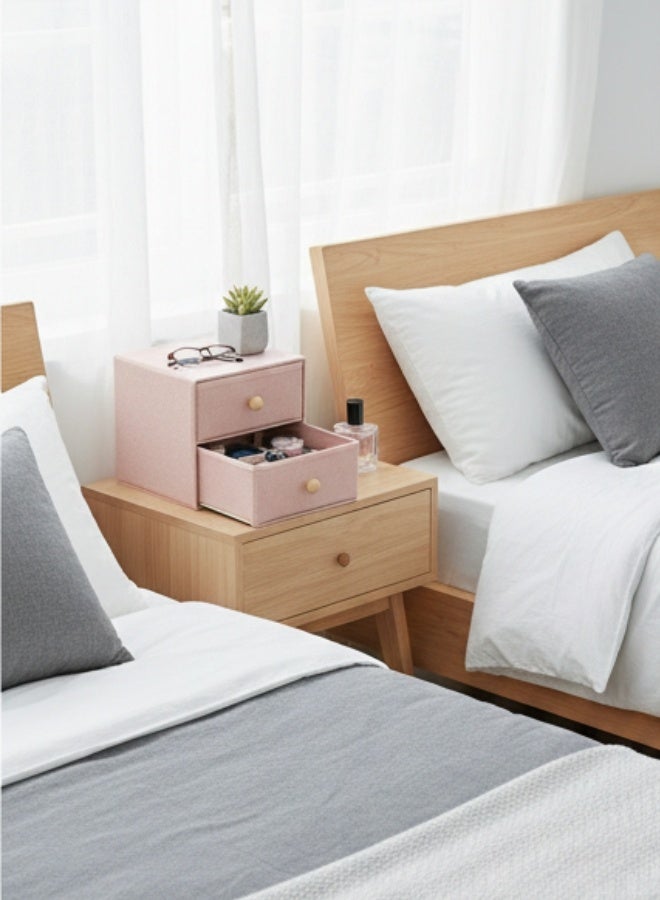 هابي هوم منظم وخزانة تخزين من القماش مع درجين – صناديق تخزين من الكتان عالية الجودة لتنظيم الملابس الداخلية، الجوارب، البرا، الإكسسوارات والأغراض الصغيرة | قابل للطي لتوفير المساحة | مثالي لغرفة النوم، غرفة المعيشة، الطاولة أو الرف 21*21 سم - Image 4