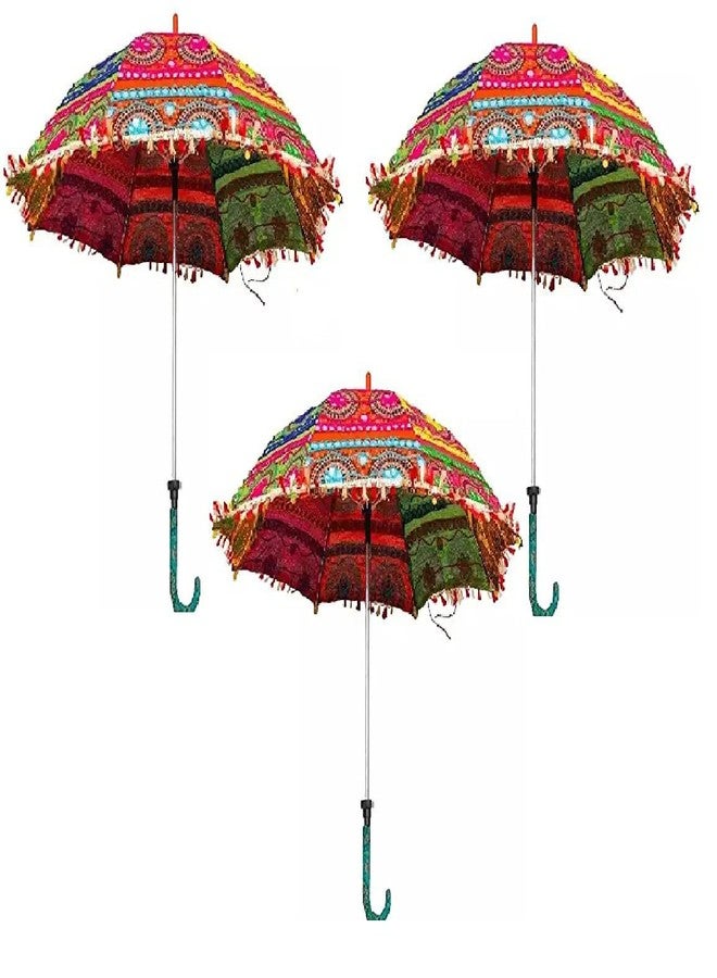SAMARIYA Colorful Design Rajasthani Embroidered Work Umbrella For Photo Shoot, Celebration, Party, Events Party Decoration,and Home Decor,etc (3 pcs Umbrella) - Image 1