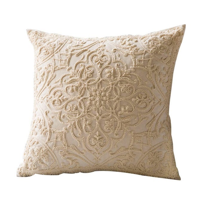 EMBROIDERY THROW PILLOW COVERS SQUARE CUSHION CASE 100 COTTON WITH ZIPPER FOR HOME DECORATIVE 20X20 INCHES50X50CM BEIGE