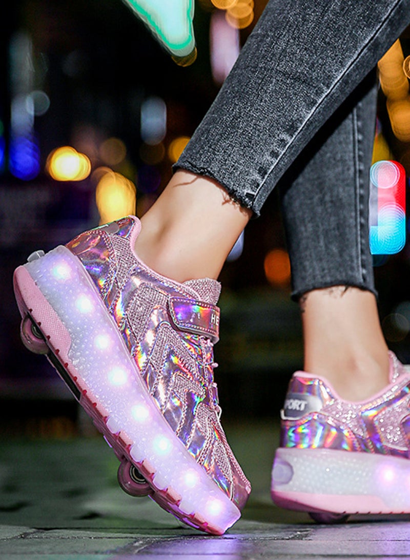 إسكدنيا Breathability Roller Shoes USB Charge Girls Boys Sneakers with Wheels LED Roller Skates Shoes - Image 4