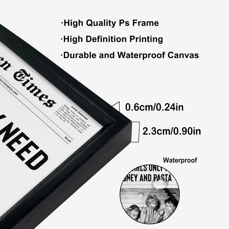 KBKBART Black and White Posters Hot Girls Only Need Money And Pasta Framed Wall Art Funky Girly Room Decor Canvas Prints for Dorm Aesthetic 12x16in Black Frame - Image 3