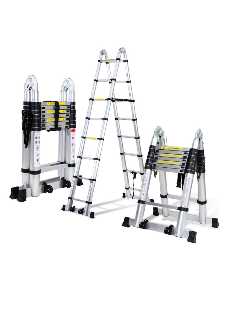 Aluminum telescopic folding ladder, non-slip aluminum ladder, multi-function ladder, 5-meter extension ladder with a load capacity of 150 kg - Image 1