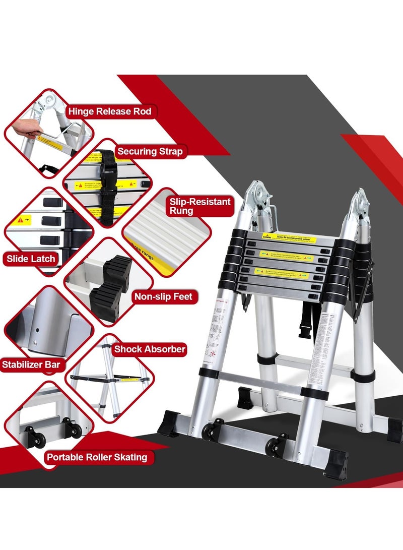 Aluminum telescopic folding ladder, non-slip aluminum ladder, multi-function ladder, 5-meter extension ladder with a load capacity of 150 kg - Image 3