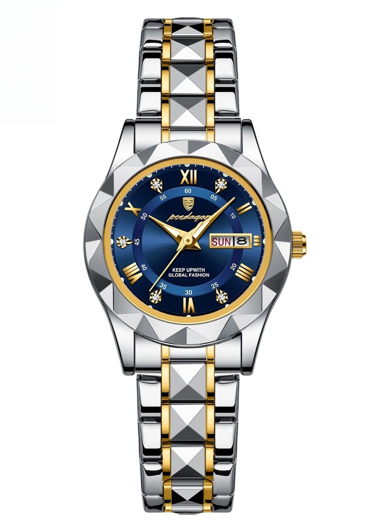 POEDAGAR Luxury Waterproof Luminous Women's Watch – Mineral Reinforced Glass, Stainless Steel Strap, 3D Diamond Dial, Dual Date Display - Image 1