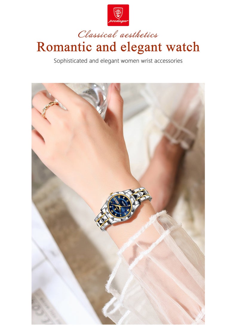 POEDAGAR Luxury Waterproof Luminous Women's Watch – Mineral Reinforced Glass, Stainless Steel Strap, 3D Diamond Dial, Dual Date Display - Image 4