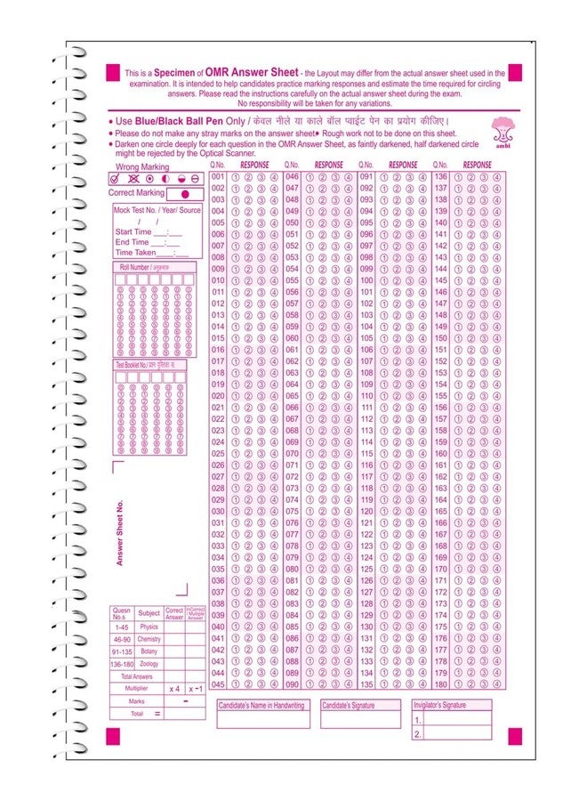 amblitz OMR Sheet For NEET | 180 MCQ | NEW PATTERN 2026 | A4 Size | 50 Sheets Notebook | Pack of 2 | Spiral Notebook | - Image 1