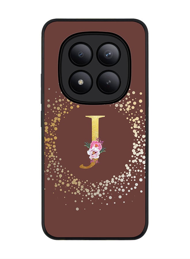 For Xiaomi Redmi Note 15 Pro+ / Poco M8 Pro Case,Slim fit Camera Protection, Shockproof Thin Phone cover  - Custom Monogram Floral - J  (Brown )