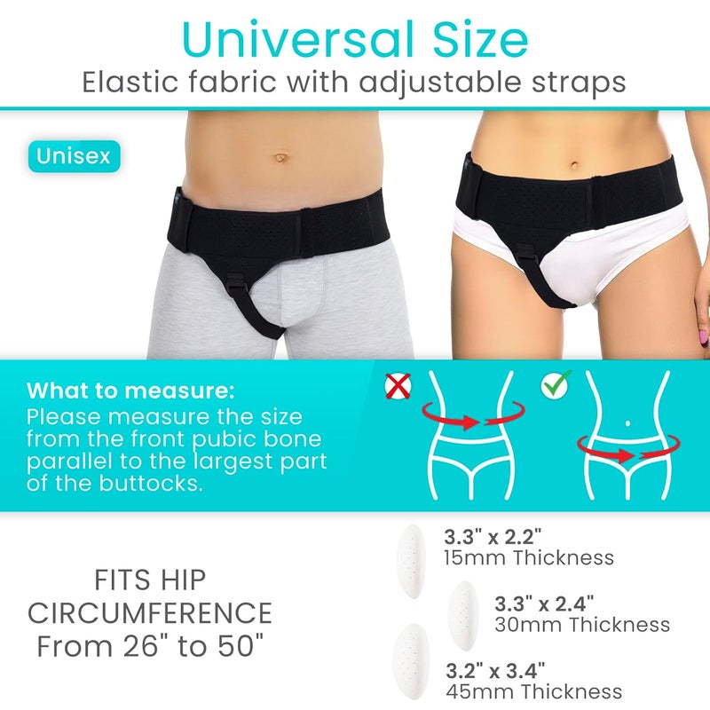 Vive Inguinal Hernia Belt for Men  Women  Left or Right Groin Support Truss for Targeted Compression Pain Relief Comfort Pre  Post Surgery Injury Recovery  3 Removable Pressure Pads and Splint Black - Image 5