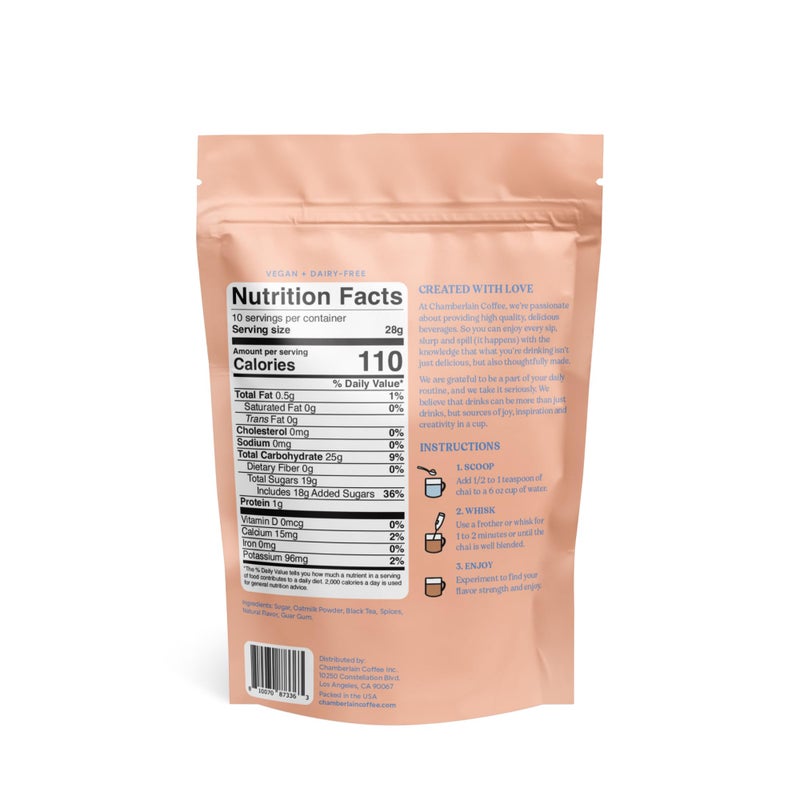 Chamberlain Coffee Gentle Hummingbird Chai Mix - Warm, Aromatic Vegan Chai with Oat Milk, Vanilla & Spices - Hot or Iced Instant Chai Latte - 10oz - 10 Servings - Image 2