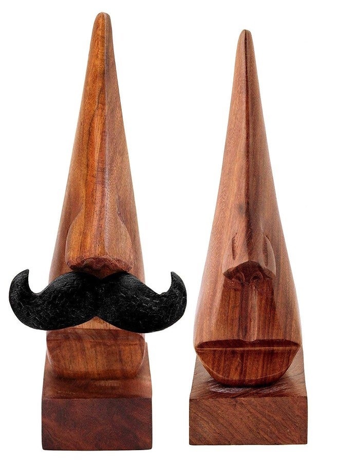 ITOS365 Handmade Wooden Nose Shaped Spectacle Specs Eyeglass Holder Stand with Moustache - (6 inches) Set of 2 showpiece - Image 1