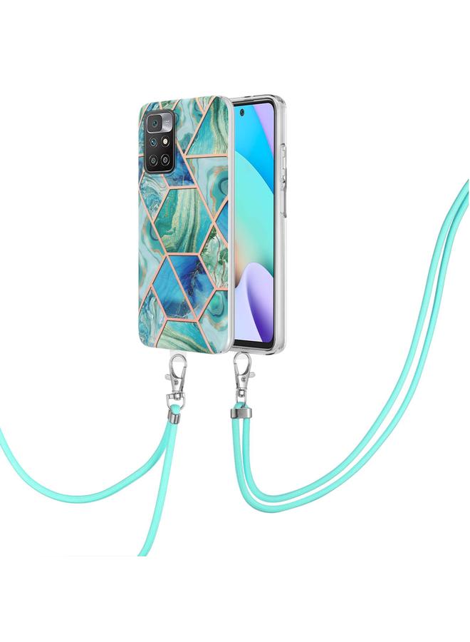 The Bros Case For Xiaomi Redmi 10 Electroplating Splicing Marble TPU Phone Case with Lanyard