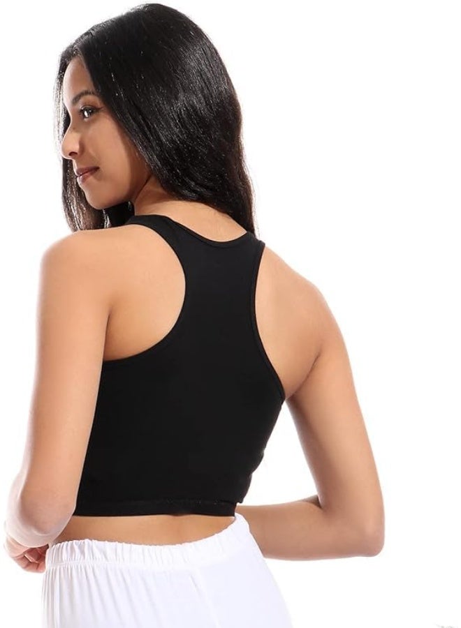 Hanady Women's 2-Piece Cross Back Sports Bra Set, Black, Wire-Free Cotton - Image 1