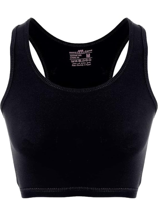 Hanady Women's 2-Piece Cross Back Sports Bra Set, Black, Wire-Free Cotton - Image 2
