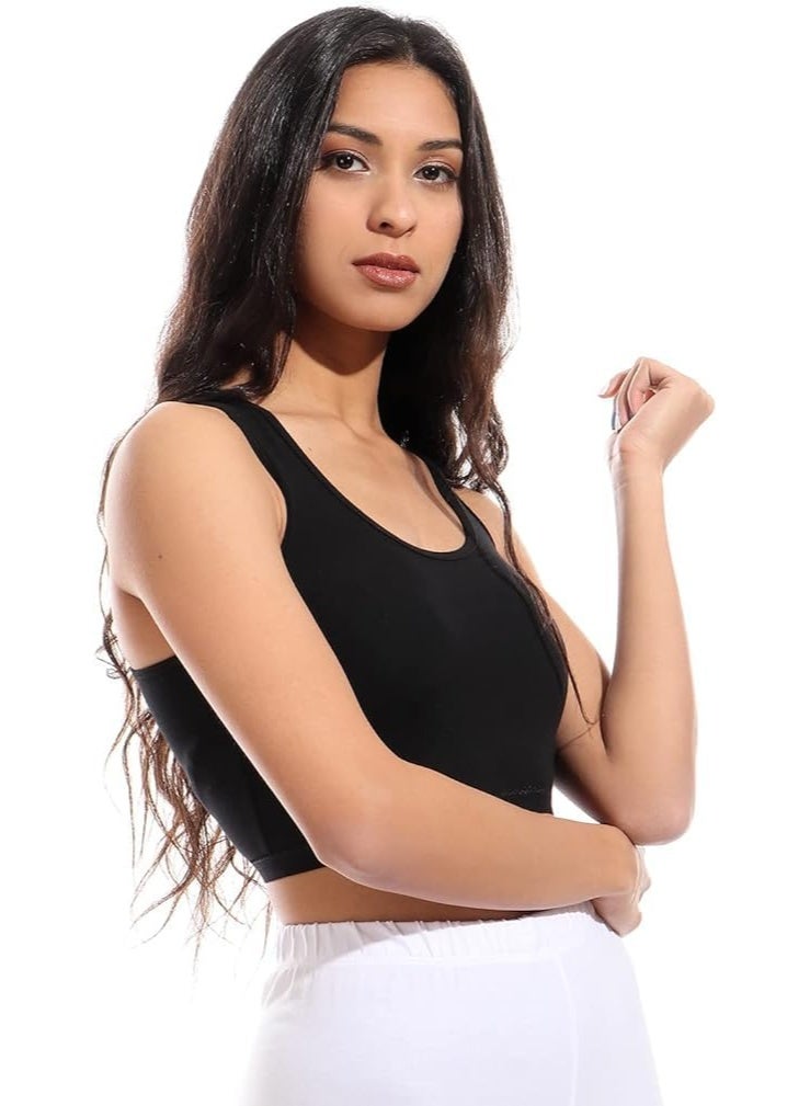 Hanady Women's 2-Piece Cross Back Sports Bra Set, Black, Wire-Free Cotton - Image 5