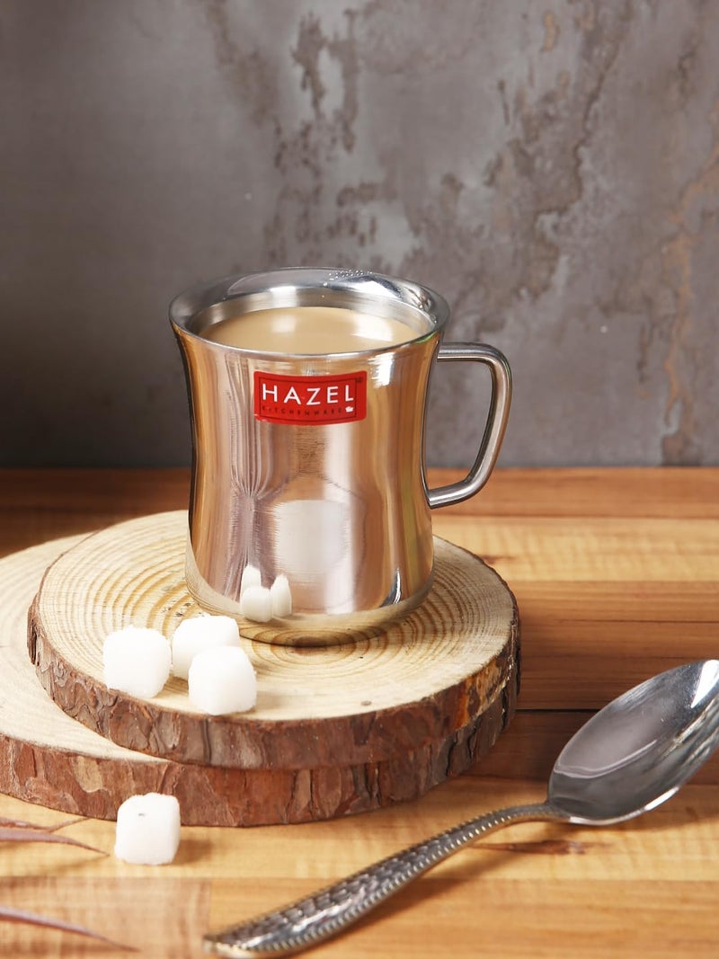 HAZEL Stainless Steel Green Tea Coffee Big Damaru Plain Mug Set of 6 200 ml Each - Image 2